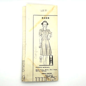 Mail Order Vintage 1940's? Pattern #8228 Women's Dress Size 20